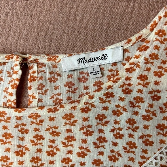 Madewell Ruffle Yoke Prairie Top in Cutout Blooms Long Sleeve Blouse, size L - Picture 13 of 13
